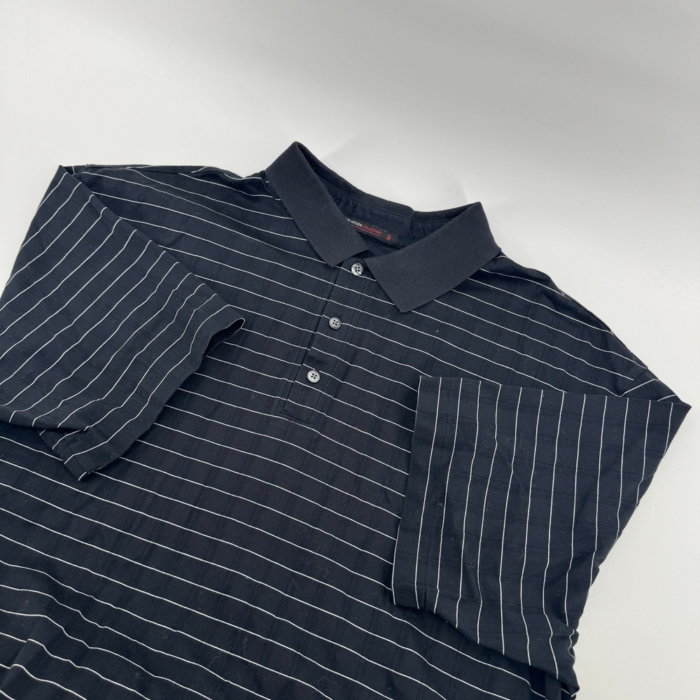 Tiger Woods Collection Nike Golf Polo Shirt Black White Stripe Mens XL Dri Fit